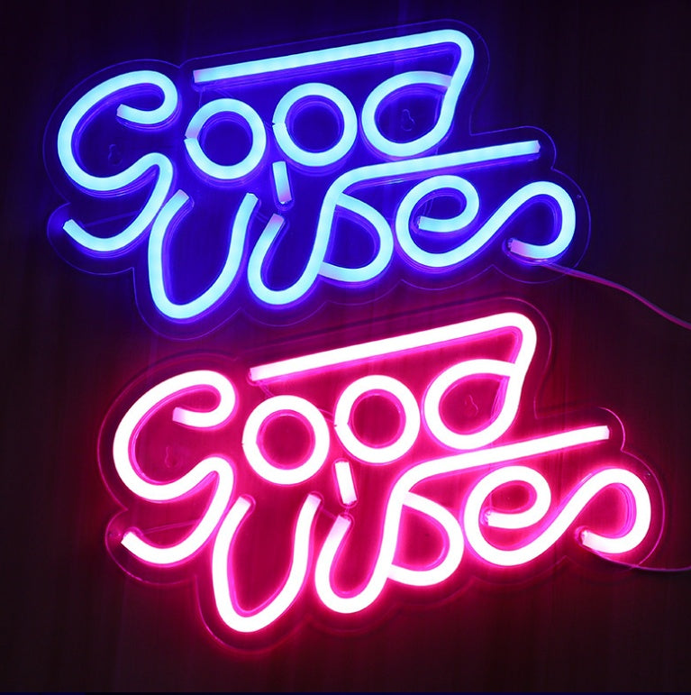 USB Neon Wall Light – “Good Vibes” Acrylic Sign for Fun Decor!