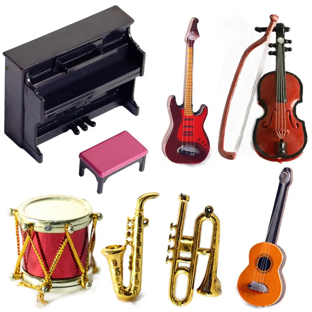 Miniature Musical Instruments Set – 1:12 Scale Piano, Guitar, Violin & More