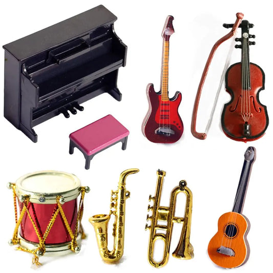 Miniature Musical Instruments Set – 1:12 Scale Piano, Guitar, Violin & More