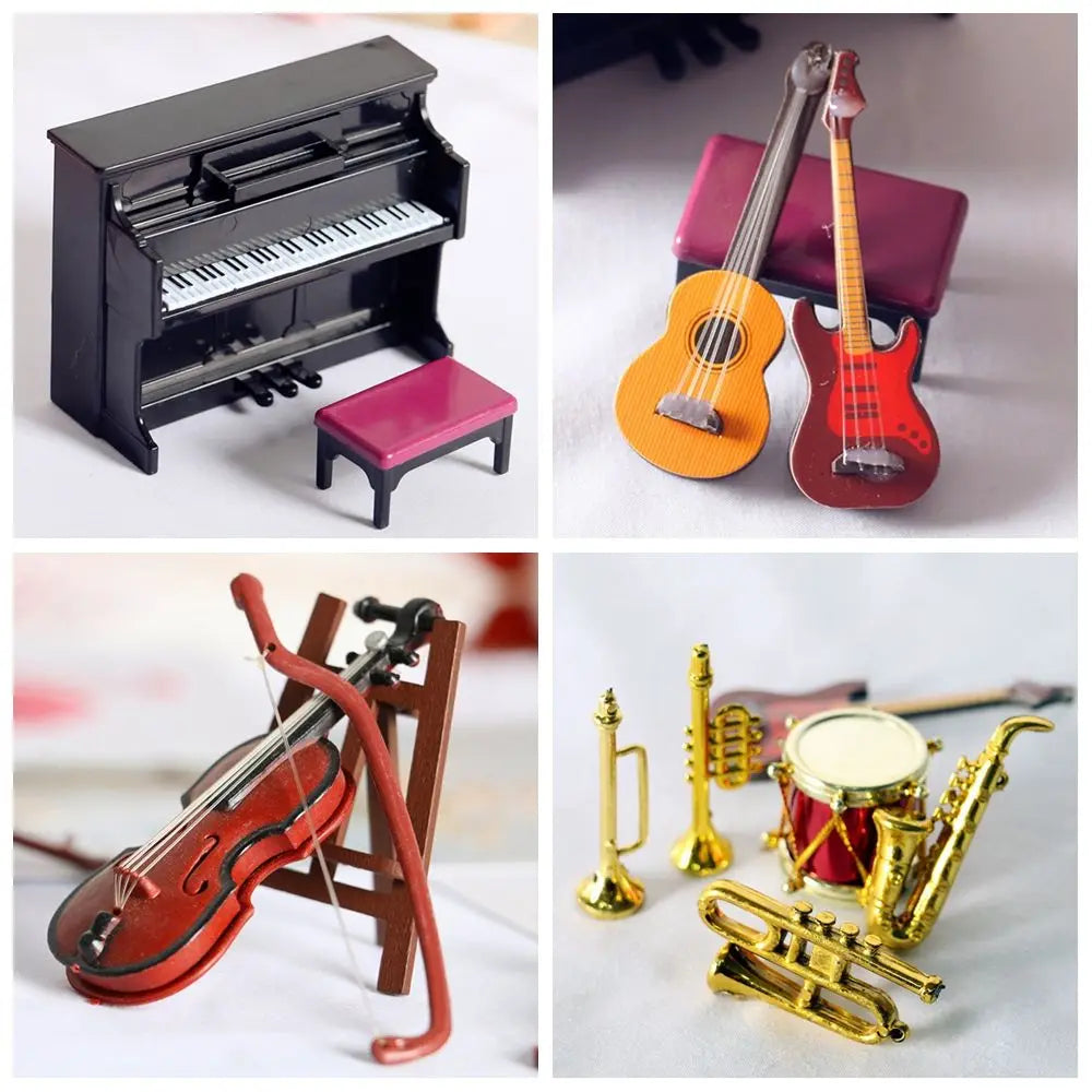 Miniature Musical Instruments Set – 1:12 Scale Piano, Guitar, Violin & More